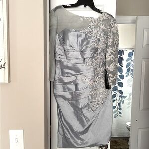 Gray Asymmetrical Ruched Sheath Dress